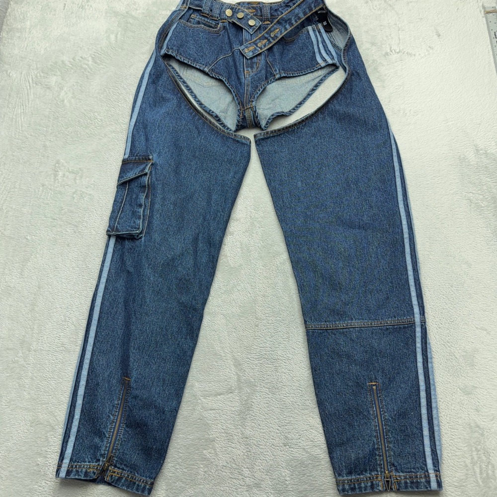 NEW Adidas Ivy Park Jeans Womens S Blue IVP Denim Chaps Cutout Cargo HF8382